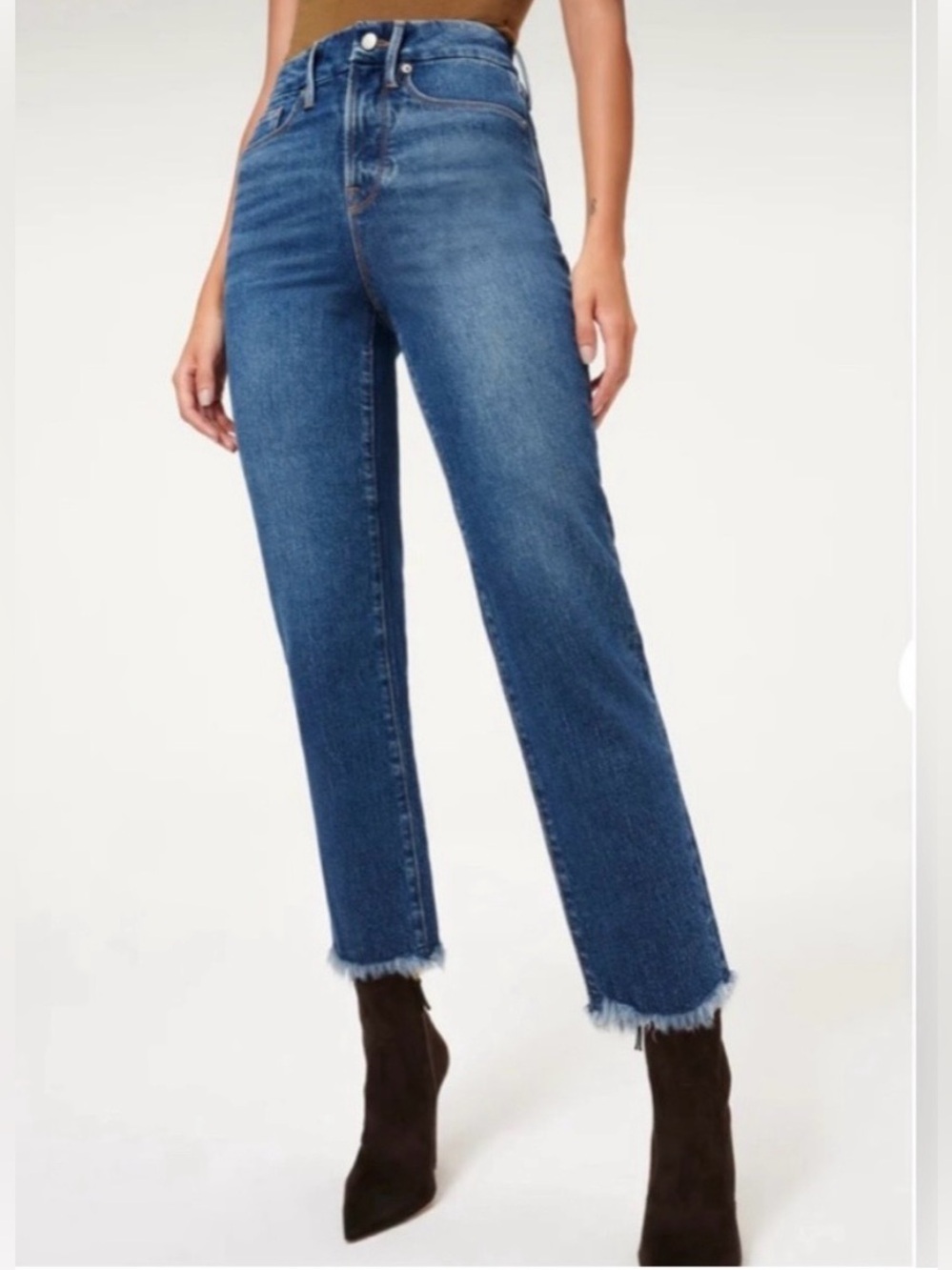 NWT Good American High Waist Frayed Hem Good Boy Jeans. Size 8